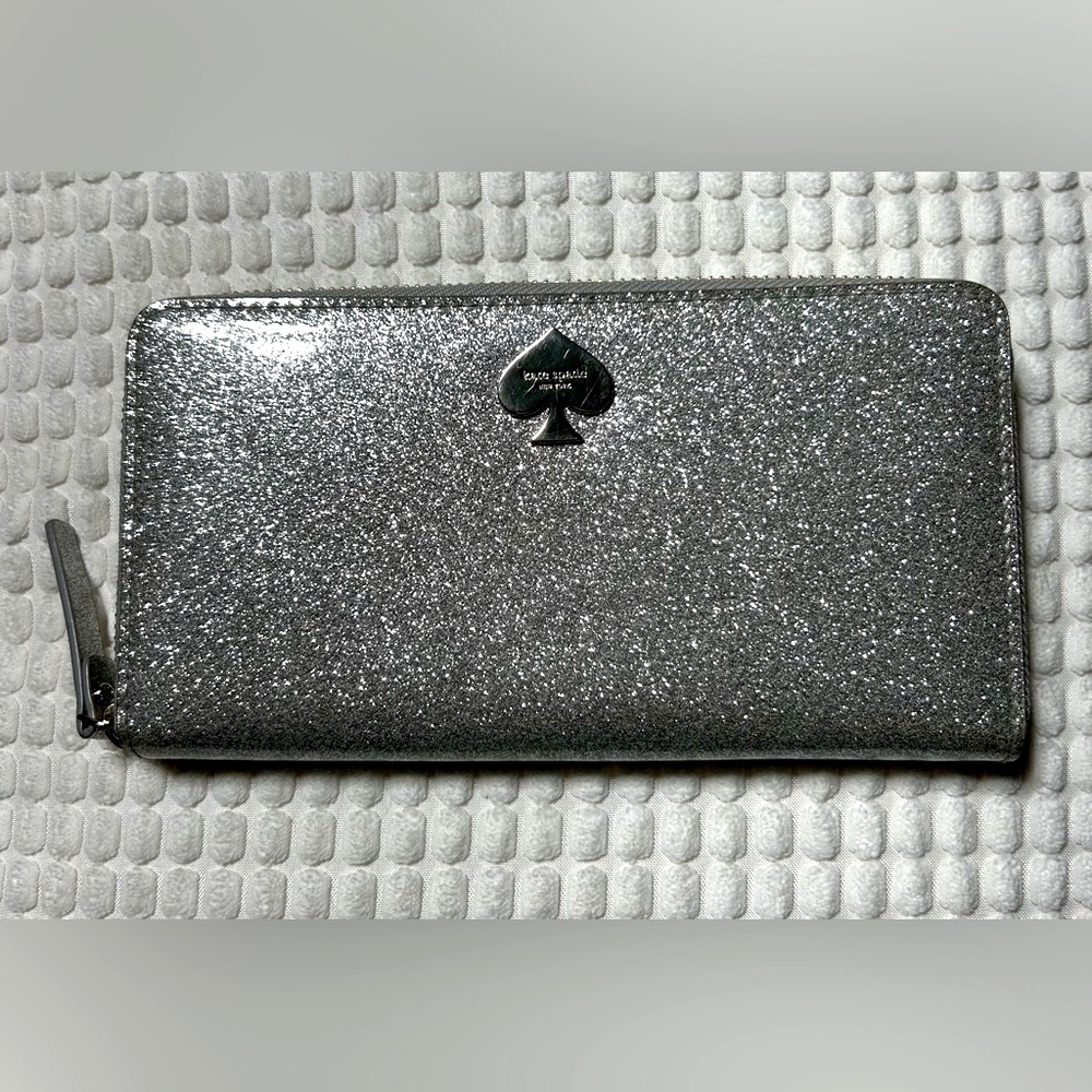 Kate Spade Silver Glitter Zip Around Wallet